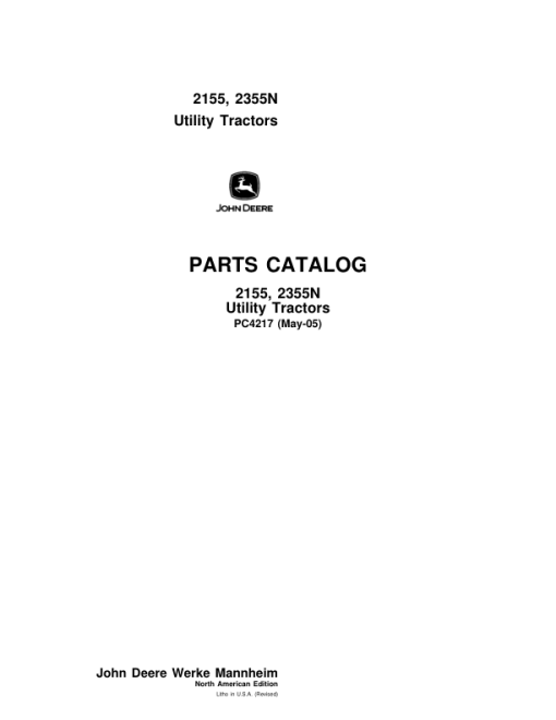 John Deere 2155, 2355N Tractors Parts Catalog Manual - PC4217