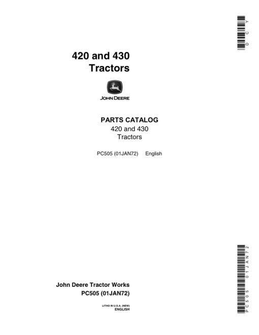 John Deere 420, 430 Tractors Parts Catalog Manual - PC505