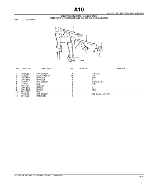 John Deere 100, 150, 350, 3600 Log Arches Attachments Parts Catalog Manual - PC591 - Image 2