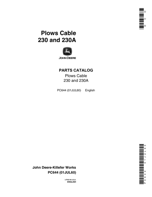 John Deere 230, 230A Attachments (See description) Parts Catalog Manual - PC644