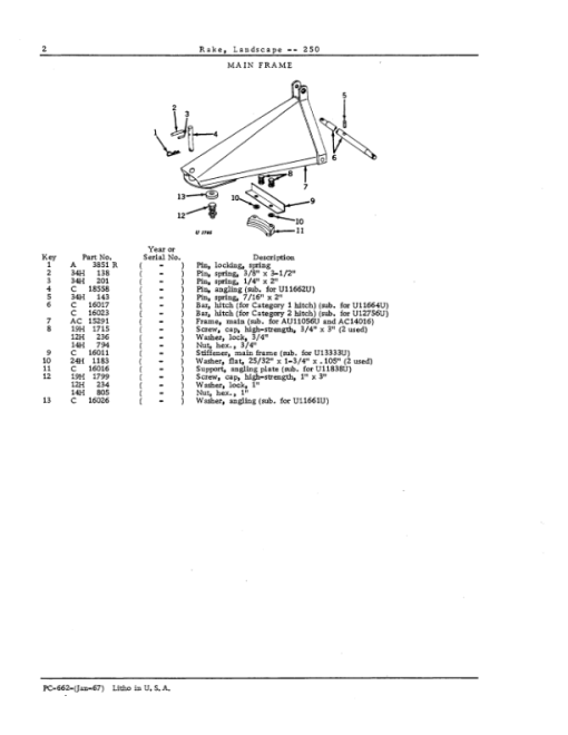 John Deere 250 LR Attachments (LANDSCAPE RAKE) Parts Catalog Manual - PC662 - Image 2