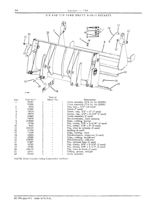 John Deere 720 Attachments (Loader 720 and 2010 Wheel Tractor Manufactured 1961 –) Parts Catalog Manual - PC701 - Image 2