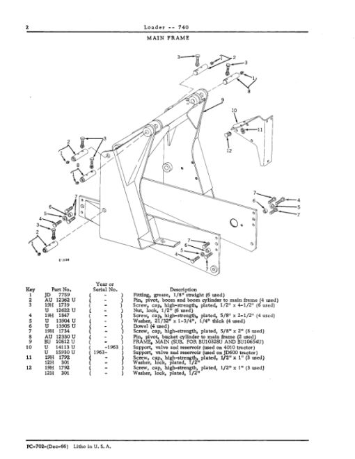 John Deere 740 Attachments (Loader 740 and 4010 Wheel Tractor YR 1961 – 1963) Parts Catalog Manual - Image 3