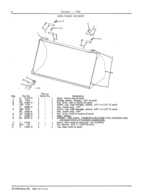 John Deere 740 Attachments (Loader 740 and 4010 Wheel Tractor YR 1961 – 1963) Parts Catalog Manual - Image 4