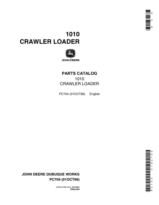 John Deere 1010 Crawlers (Loader Attachement Only) Parts Catalog Manual - PC704