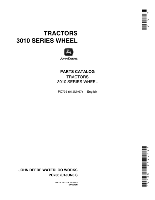 John Deere 3010 Tractors Parts Catalog Manual - PC736