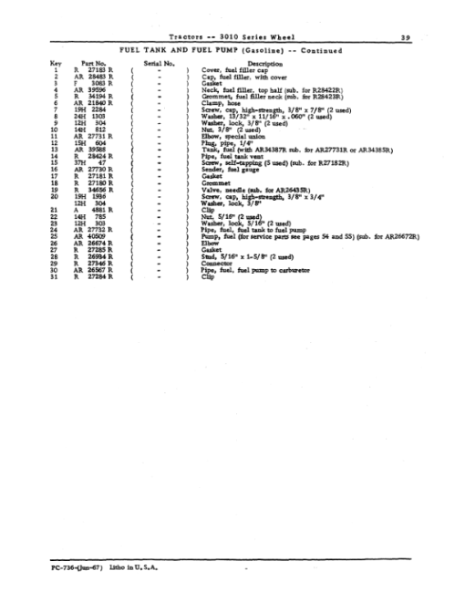 John Deere 3010 Tractors Parts Catalog Manual - PC736 - Image 3