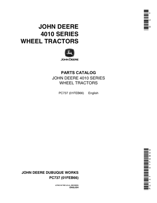 John Deere 4010 Backhoes Parts Catalog Manual - PC737