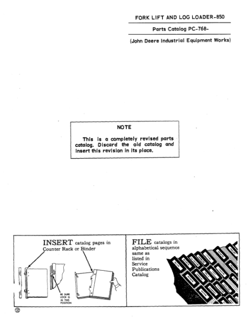 John Deere 850 Attachments (Forklift and Log Logger 850) Parts Catalog Manual - PC768