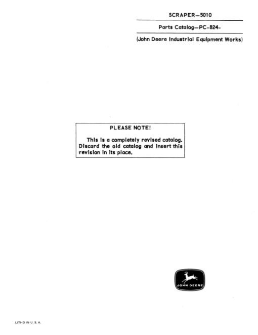 John Deere 5010 Scrapers Parts Catalog Manual - PC824