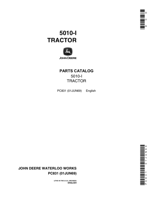 John Deere 5010, 5010I Tractors Parts Catalog Manual - PC831