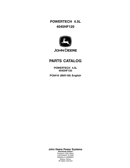 John Deere 4.5L, 4045HF120 Engines Parts Catalog Manual - PC8416