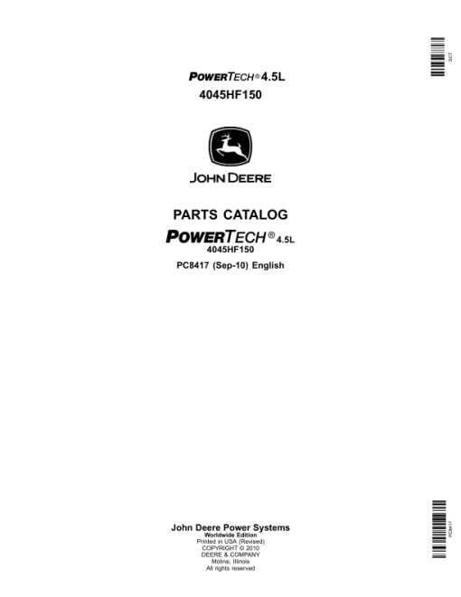 John Deere 4.5L, 4045HF150 Engines Parts Catalog Manual - PC8417