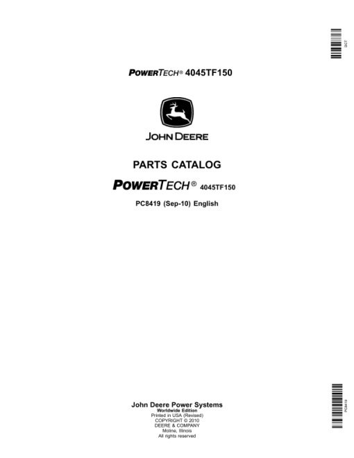 John Deere 4045TF150 Engines Parts Catalog Manual - PC8419