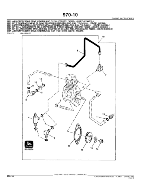 John Deere 4045TF250 Engines Parts Catalog Manual - PC8421 - Image 2