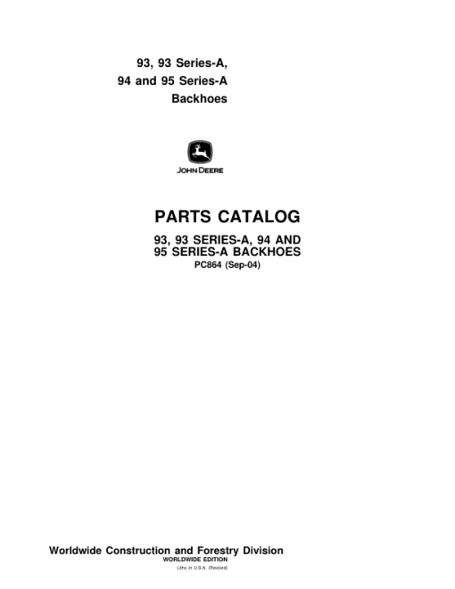 John Deere 93, 93A, 94, 94A, 95, 95A Attachments (Backhoe Loader Attachement) Parts Catalog Manual - PC864