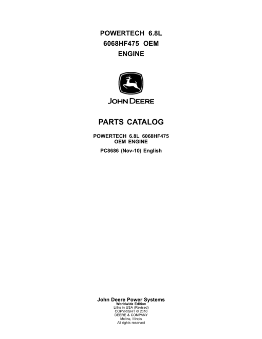 John Deere POWERTECH 6.8L Engines 6068HF475 Parts Catalog Manual - PC8686