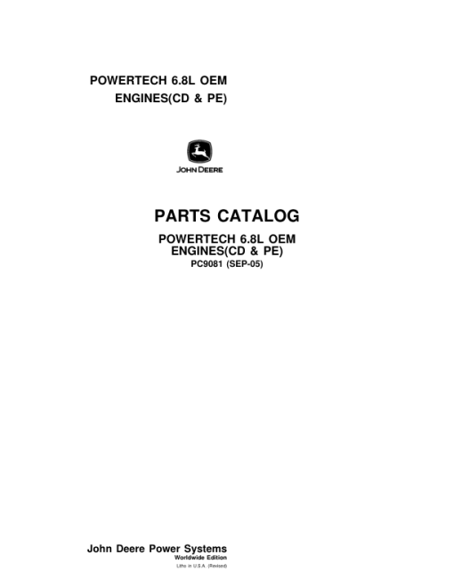 John Deere 6.8L, 6068HF275, 6068TF275, 6068HF475 Engines Parts Catalog Manual - PC9081