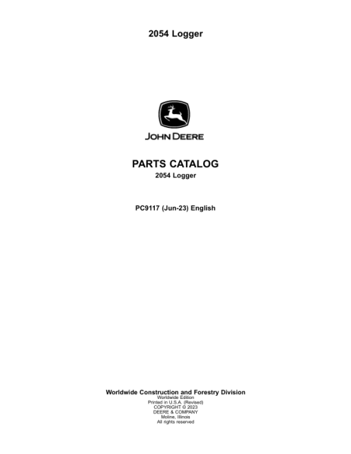 John Deere 2054 Loggers Parts Catalog Manual - PC9117