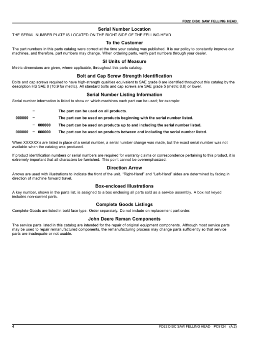 John Deere FD22 Felling Heads Parts Catalog Manual - PC9124 - Image 4