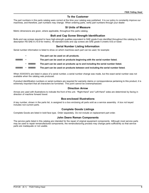 John Deere FS20 Stt Disc Saw Felling Heads Parts Catalog Manual - PC9126 - Image 3