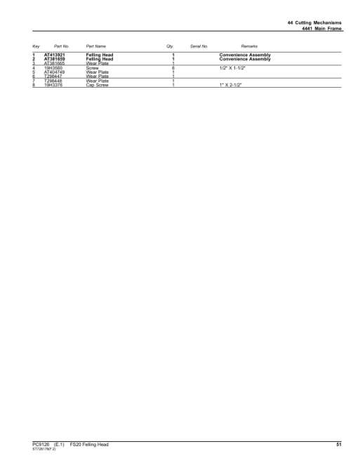 John Deere FS20 Stt Disc Saw Felling Heads Parts Catalog Manual - PC9126 - Image 4