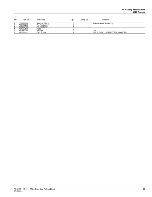 John Deere FS24 Stt Disc Saw Felling Heads Parts Catalog Manual - PC9128 - Image 4