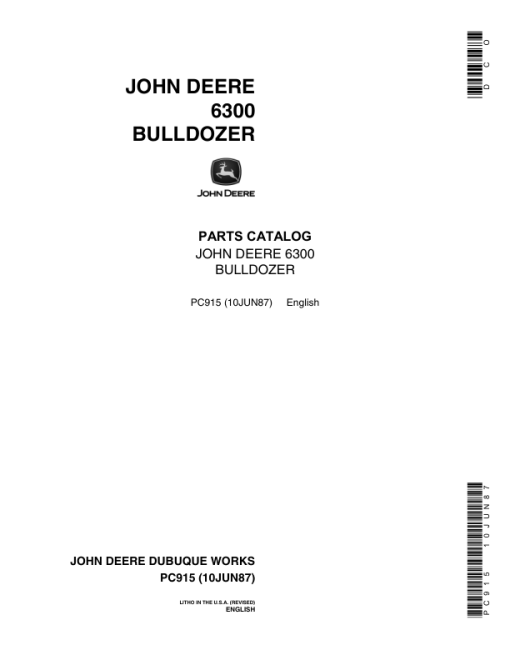 John Deere 6300 Attachments (6300 BULLDOZER AND JD350 CRAWLER) Parts Catalog Manual - PC915