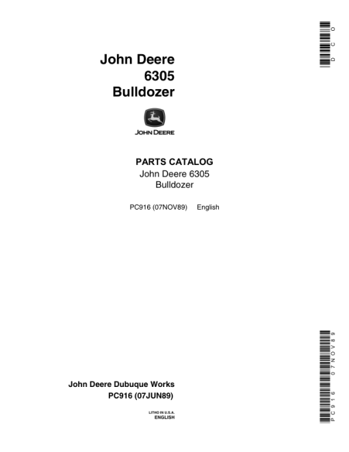 John Deere 6305 Attachments (SN 6305 BULLDOZER AND JD350 CRAWLER) Parts Catalog Manual - PC916