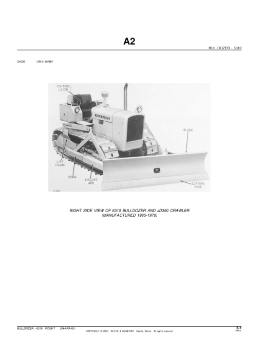 John Deere 6310 Attachments (SN 6310 Bulldozer and JD350 Crawler) Parts Catalog Manual - PC917