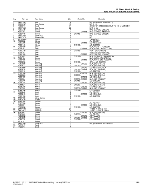 John Deere 530B, 535 Log Loaders (SN 017001-) Parts Catalog Manual - PC9213 - Image 2