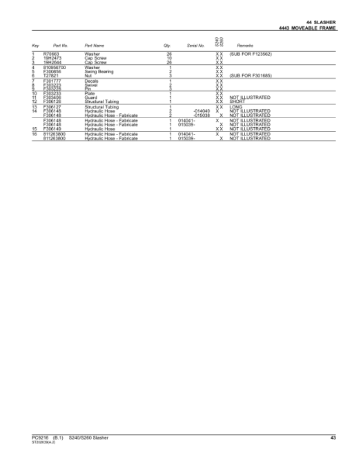 John Deere S240, S260 Slasher Attachments Parts Catalog Manual - PC9216 - Image 2