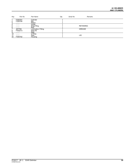 John Deere D245 Delimbers Parts Catalog Manual - PC9217 - Image 2