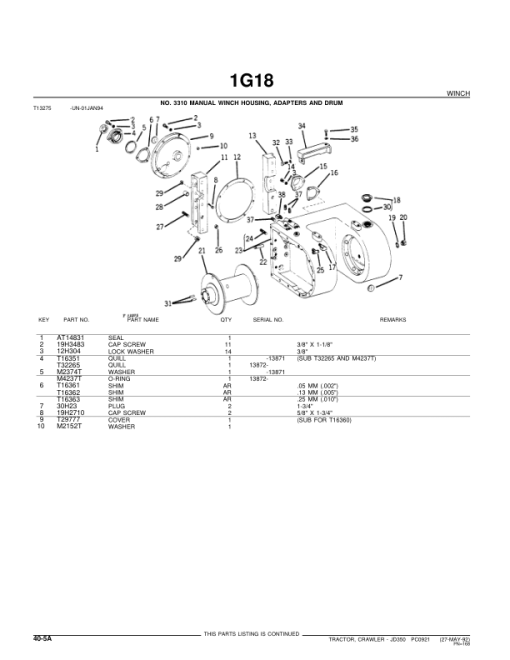 John Deere 350 Crawlers Parts Catalog Manual - PC921 - Image 2