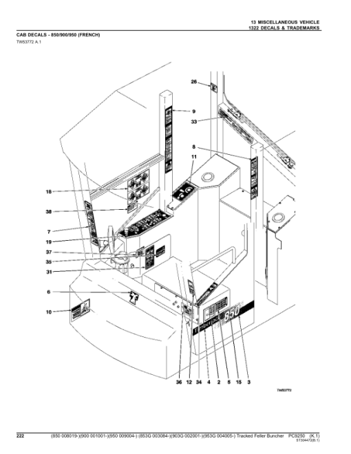 John Deere 850, 900, 950, 853G, 903G, 953G Tracked Feller Bunchers Parts Catalog Manual - PC9250 - Image 3