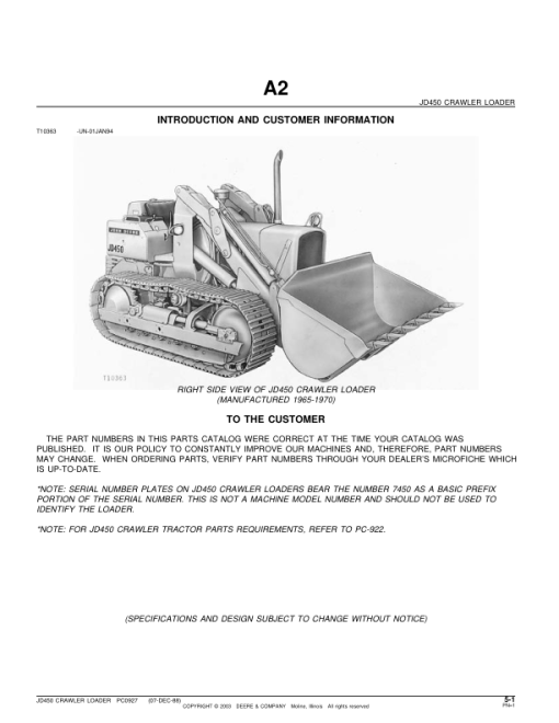 John Deere 450 Attachments ( 7710 and 7711 blade boom, and drott 1-in1) Parts Catalog Manual - PC927