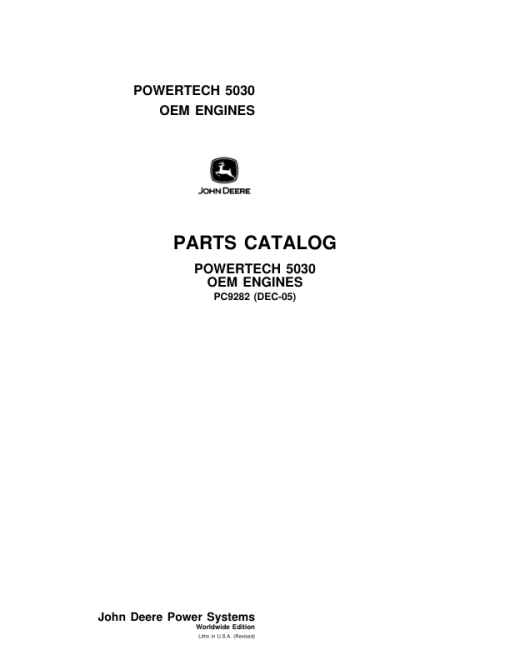 John Deere 3.0L, 5030HF220, 5030HF270, 5030TF220, 5030TF270 Engines Parts Catalog Manual - PC9282