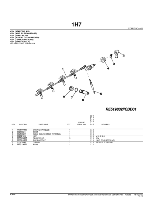 John Deere 3.0L, 5030HF220, 5030HF270, 5030TF220, 5030TF270 Engines Parts Catalog Manual - PC9282 - Image 2