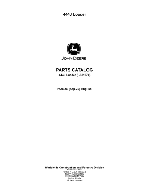 John Deere 444J Loaders (SN -611274) Parts Catalog Manual - PC9338