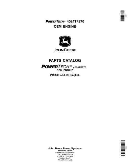 John Deere 4024TF270 Engines Parts Catalog Manual - PC9383