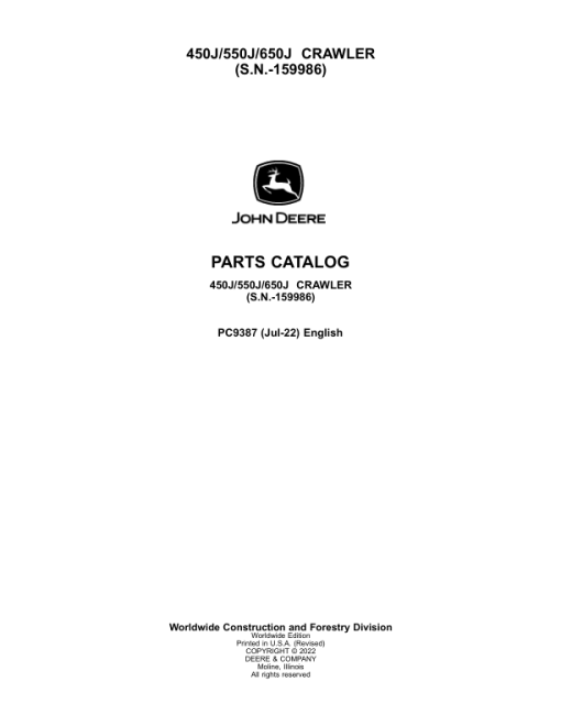 John Deere 450J, 550J, 650J Crawlers (SN –159986) Parts Catalog Manual - PC9387