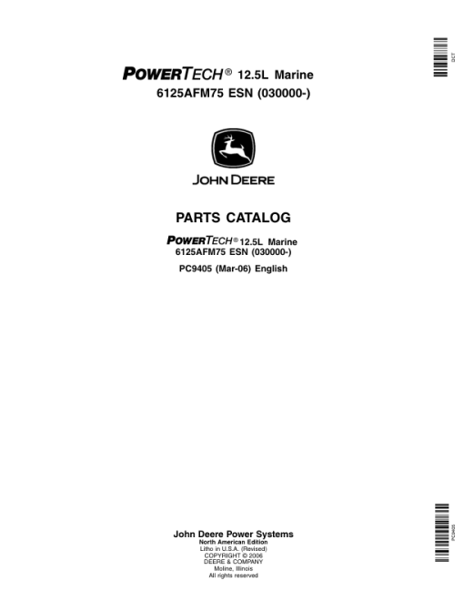 John Deere 12.5L, 6125 Engines (SN 030000–) Parts Catalog Manual - PC9405