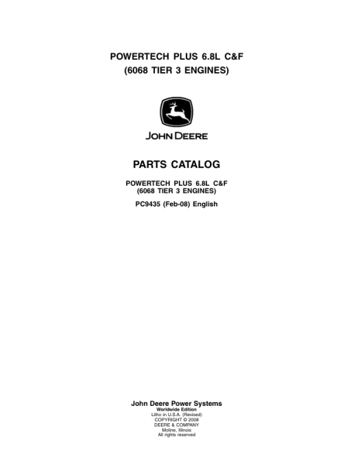 John Deere Powertech Plus 6.8L C&F, 6068 Engines Parts Catalog Manual - PC9435