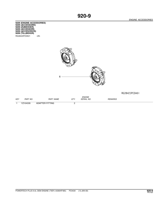 John Deere 9.0L, 6090 Engines TIER 3 - 6090HF485 Parts Catalog Manual - PC9439 - Image 4