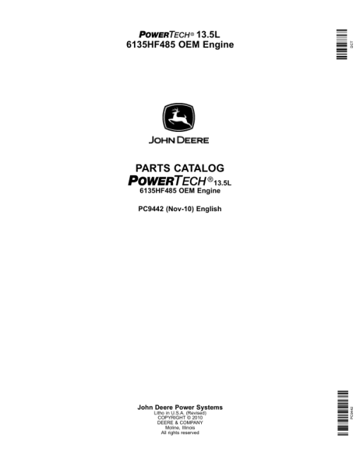 John Deere 6135, 6135HF485 Engines Parts Catalog Manual - PC9442