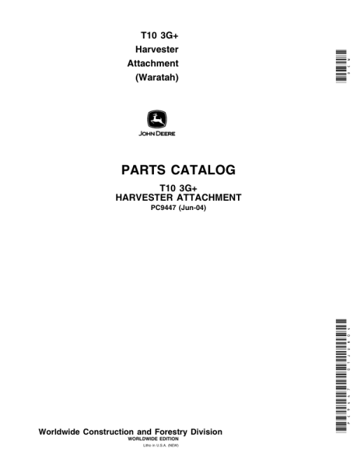 John Deere T10 3G+ Harvesting Heads Parts Catalog Manual - PC9447