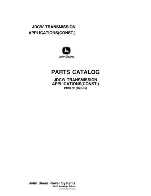 John Deere DF180, DF230 Transmissions Parts Catalog Manual - PC9472