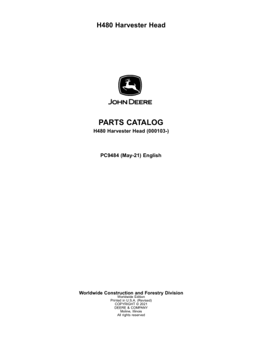 John Deere H480 Harvesting Heads (SN 000103-) Parts Catalog Manual - PC9484