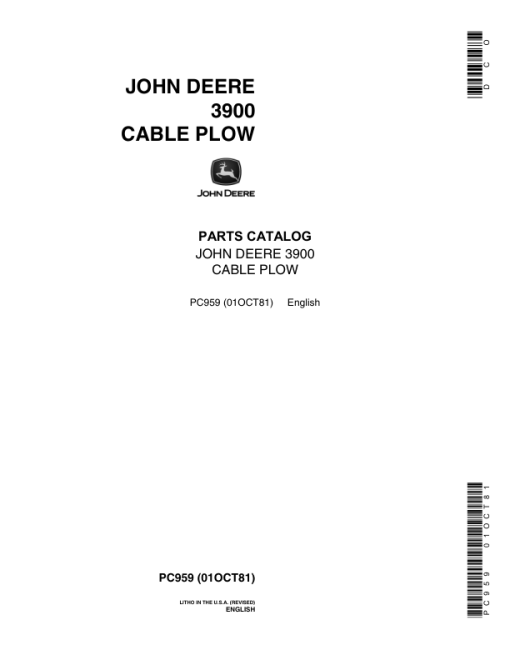 John Deere 3900 Attachments (Cable Plow) Parts Catalog Manual - PC959