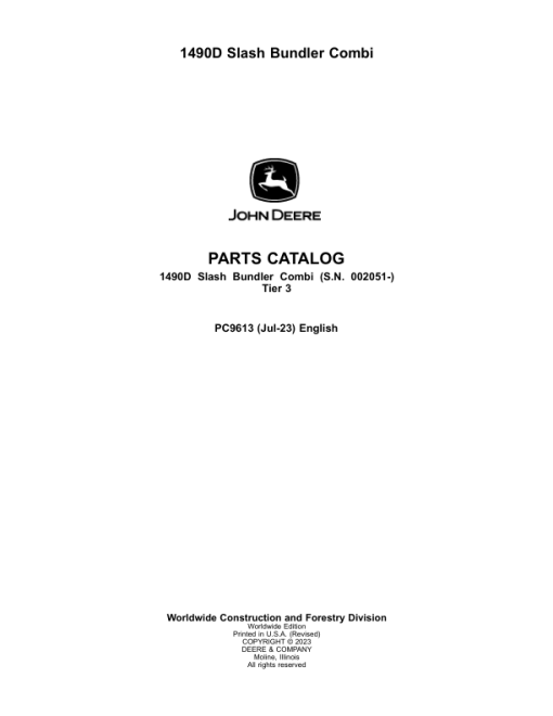 John Deere 1490D T3 Forwarders (SN 002051-) Parts Catalog Manual - PC9613